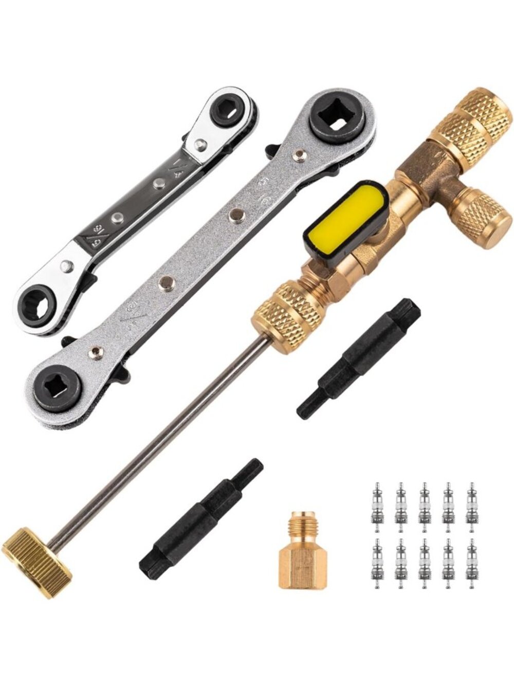HVAC Valve Core Remover Tool Set with Hex Bit Adapters & Refrigeration Wrench